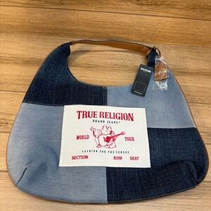 NEW True Religion Patchwork Light Dark Denim Brown Hobo Boho Shoulder Bag Purse